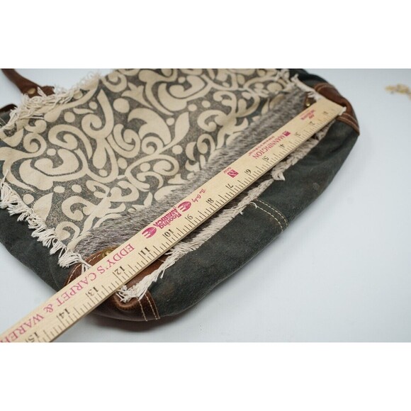 Myra Bag Leaf print Boho Gray Faux Leather & Fur accents S-115 - Picture 10 of 11